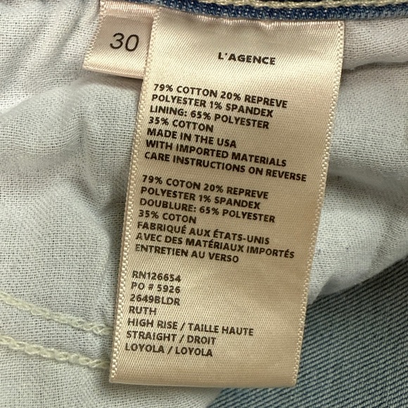 L’AGENCE Ruth Raw Hem Straight Leg Jeans Size 30 - Picture 9 of 11
